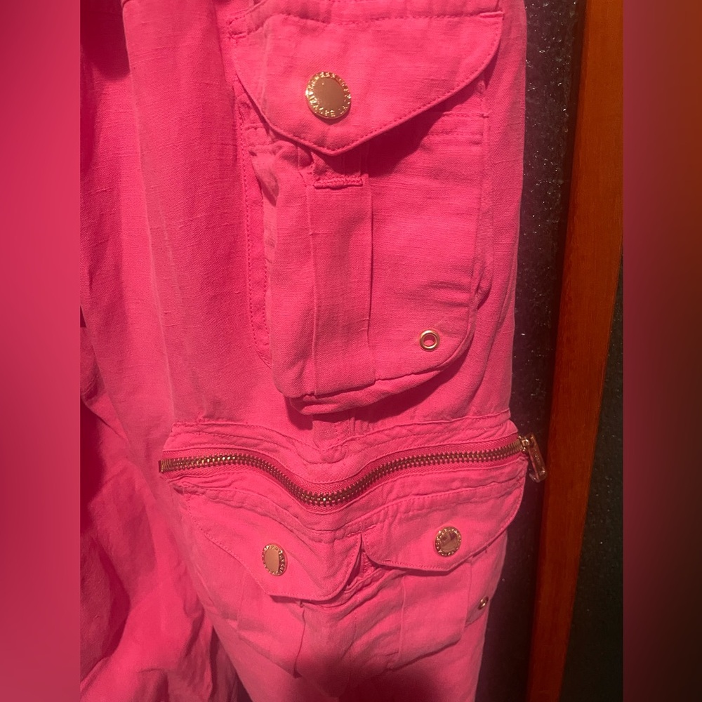 Vintage $139 Lauren Ralph Lauren Pink Fuchsia Silk Linen Cargo Pants Y2K - Picture 3 of 7